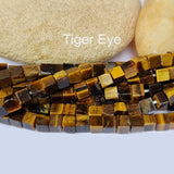 Tiger Eye Natural Gemstone Semi Precious Beads in 5mm Size Cube Shape Approximately 90 Beads in String