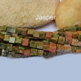 Unakite Jasper Natural Gemstone Semi Precious Beads in 5mm Size Cube Shape Approximately 90 Beads in String