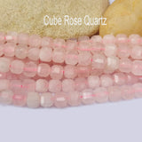 Rose Quartz Natural Gemstone Semi Precious Beads in 5mm Size Faceted Cube Shape Approximately 60 Beads in String