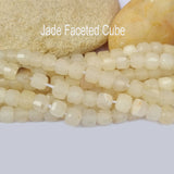 Jade Natural Gemstone Semi Precious Beads in 5mm Size Faceted Cube Shape Approximately 60 Beads in String