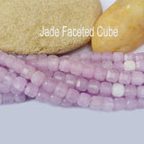 Jade Natural Gemstone Semi Precious Beads in 5mm Size Faceted Cube Shape Approximately 60 Beads in String