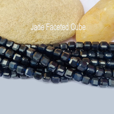 Jade Natural Gemstone Semi Precious Beads in 5mm Size Faceted Cube Shape Approximately 60 Beads in String