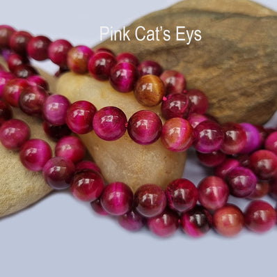 Pink Cats eye Natural Gemstone Semi Precious Beads 8mm size approx, Approximately 47 Beads in String