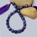 Natural Cats Eye Purple Faceted Israel Cut Fine quality Semi Precious Beads Approx 8x8mm, Approximately 27 Beads in String