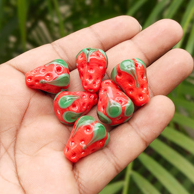 2 PIECES PACK' 16x21 MM APPROX' RED OPAQUE STRAWBERRY LAMPWORK BEADS
