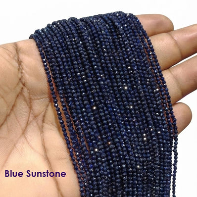 AAA Quality Natural Blue Sunstone Faceted Roundel Beads 2-2.5mm | 185-186 Beads Per String | Genuine Gemstone