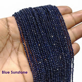 AAA Quality Natural Blue Sunstone Faceted Roundel Beads 2-2.5mm | 185-186 Beads Per String | Genuine Gemstone