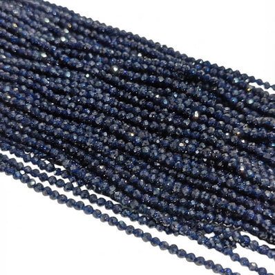 AAA Quality Natural Blue Sunstone Faceted Roundel Beads 2-2.5mm | 185-186 Beads Per String | Genuine Gemstone