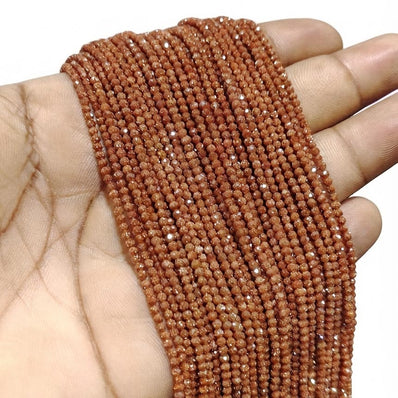 AAA Quality Natural Sunstone Faceted Round Beads 2-2.5mm | 185-186 Beads Per String | Genuine Gemstone