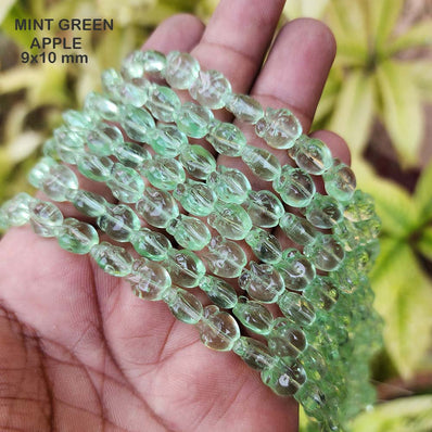 SUPER QUALITY' 9X10 MM APPLE SHAPED' GLASS BEADS' APPROX 33-34 BEADS SOLD BY PER LINE PACK