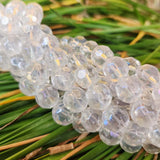 SUPER QUALITY' 10 MM ROUND SHAPED FACETED' FIRE POLISHED GLASS BEADS' APPROX 33-34 BEADS SOLD BY PER LINE PACK