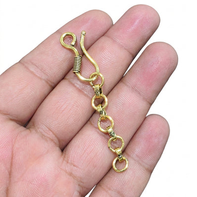 Antique Gold Finish Brass S-Hook Clasp with Chain Extension – Jewelry Making Findings (5 Pieces)