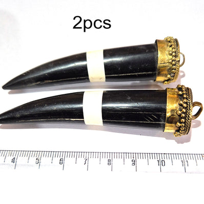 2pcs, Vintage horn tusk pendants large size, tribe pendants for jewelry making truly handmade