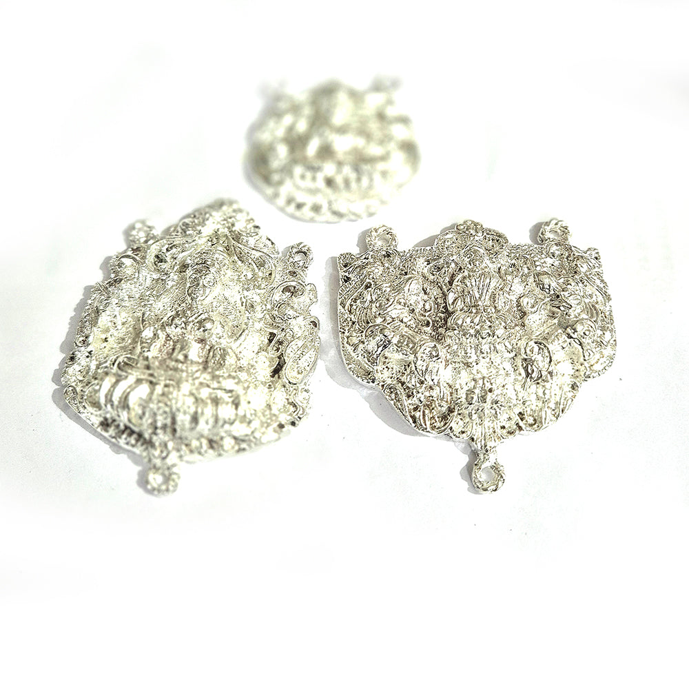3 pcs Lakshmi Pendant silver shiny Big pendants random face mix
