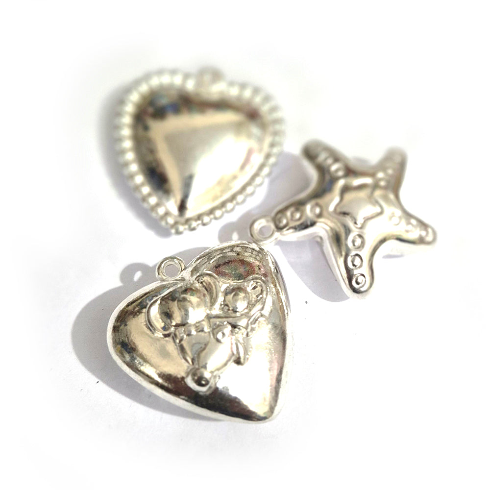 3pc Heart star mix  pendant big size acrylic silver