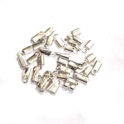 100pcs tips  acrylic silver tone, cord thread end findings