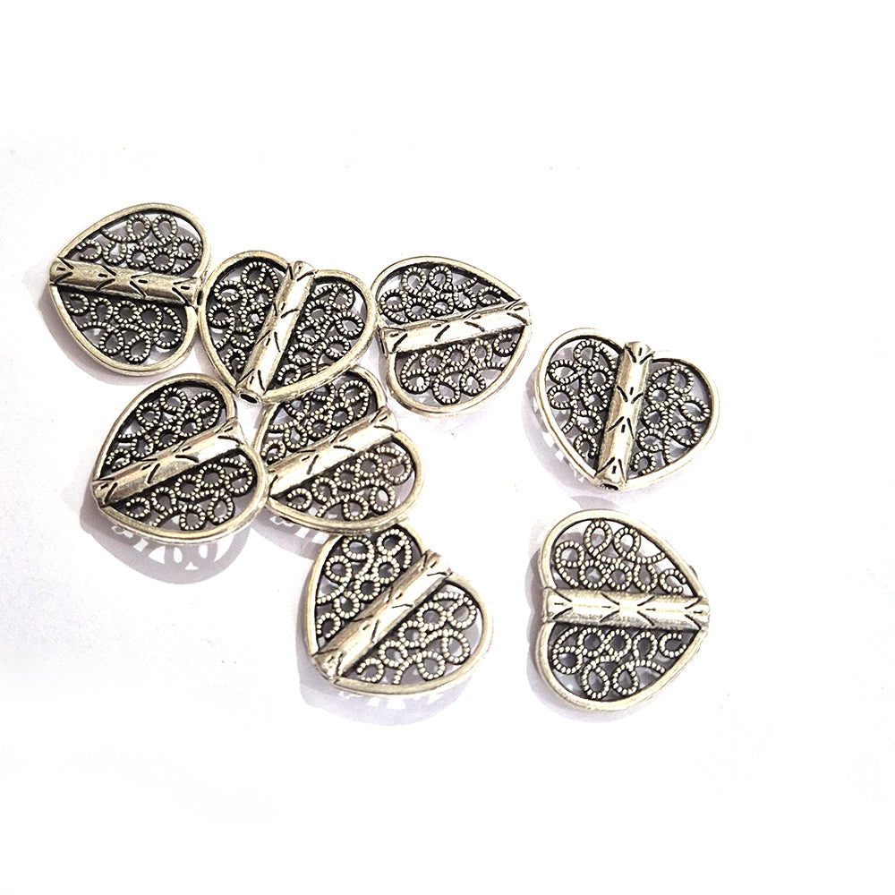 16pcs Metal heart beads oxidized