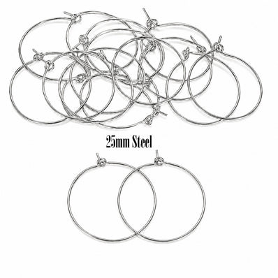 25mm Stainless Steel Hoop Earring Findings - Pack of 40 Pieces | Thin Round Hoop Wire for DIY Jewelry Making, Charms, Beads & Pearl Earrings