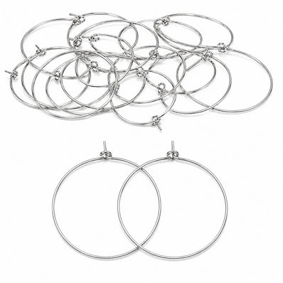 30mm Tarnish Resistant Stainless Steel Hoop Earring Findings - Pack of 40 Pieces | Thin Round Hoops for DIY Jewelry Making, Charms, Beads & Pearl Earrings