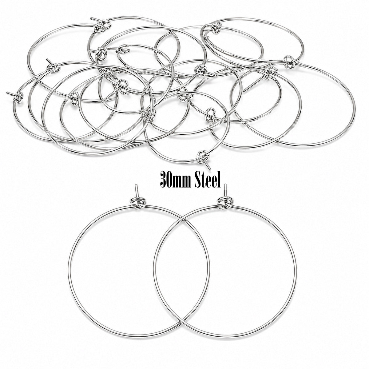 30mm Tarnish Resistant Stainless Steel Hoop Earring Findings - Pack of 40 Pieces | Thin Round Hoops for DIY Jewelry Making, Charms, Beads & Pearl Earrings