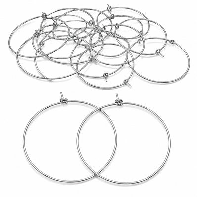 40mm Tarnish Resistant Stainless Steel Hoop Earring Findings – Pack of 40 Pieces | Thin Round Hoops for DIY Jewelry Making, Charms, Beads, Pearl & Pendant Earrings