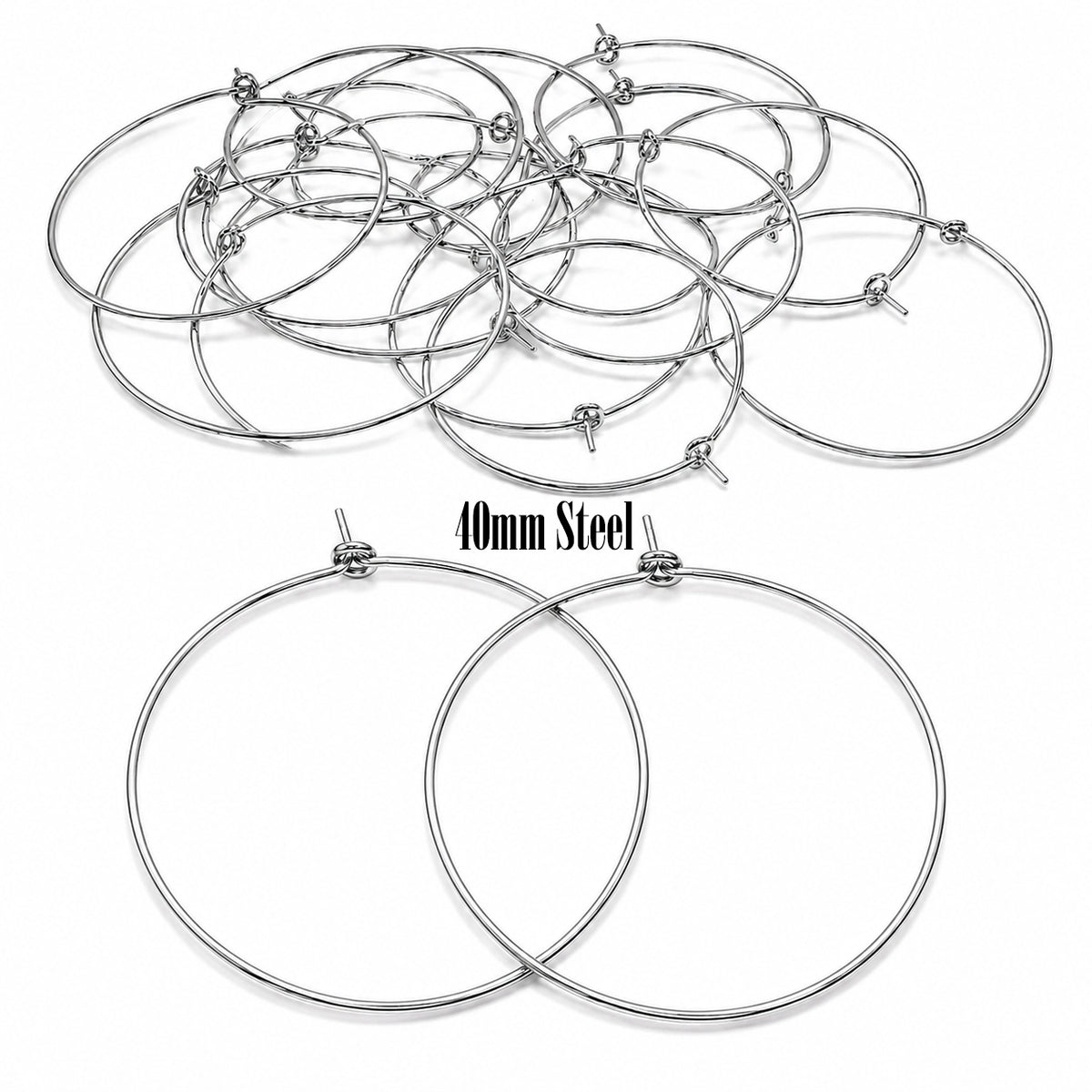40mm Tarnish Resistant Stainless Steel Hoop Earring Findings – Pack of 40 Pieces | Thin Round Hoops for DIY Jewelry Making, Charms, Beads, Pearl & Pendant Earrings