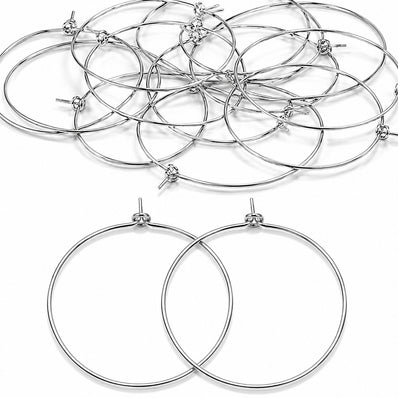 45mm Tarnish Resistant Stainless Steel Hoop Earring Findings – Pack of 40 Pieces | Thin Round Hoops for DIY Jewelry Making, Charms, Beads, Pearl & Pendant Earrings