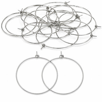 35mm Tarnish Resistant Stainless Steel Hoop Earring Findings – Pack of 40 Pieces | Thin Round Hoops for DIY Jewelry Making, Charms, Beads, Pearl & Pendant Earrings