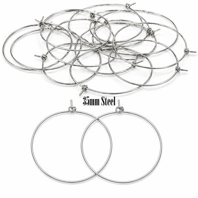 35mm Tarnish Resistant Stainless Steel Hoop Earring Findings – Pack of 40 Pieces | Thin Round Hoops for DIY Jewelry Making, Charms, Beads, Pearl & Pendant Earrings