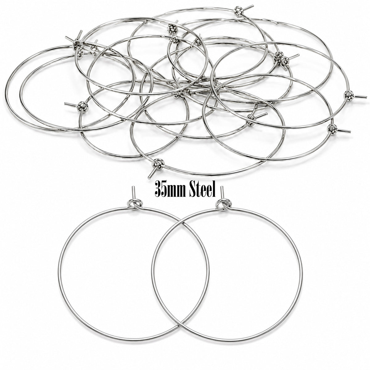 35mm Tarnish Resistant Stainless Steel Hoop Earring Findings – Pack of 40 Pieces | Thin Round Hoops for DIY Jewelry Making, Charms, Beads, Pearl & Pendant Earrings