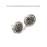 1 PAIR PACK' 12 MM APPROX' NICKEL POLISHED' STONE STUDDED ZIRCONIA STYLE EAR STUDS