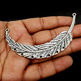 2 PIECES PACK BIG SIZE LEAF PENDANT CHARMS WITH LOOP' SIZE APPROX 90 MM' SILVER OXIDIZED
