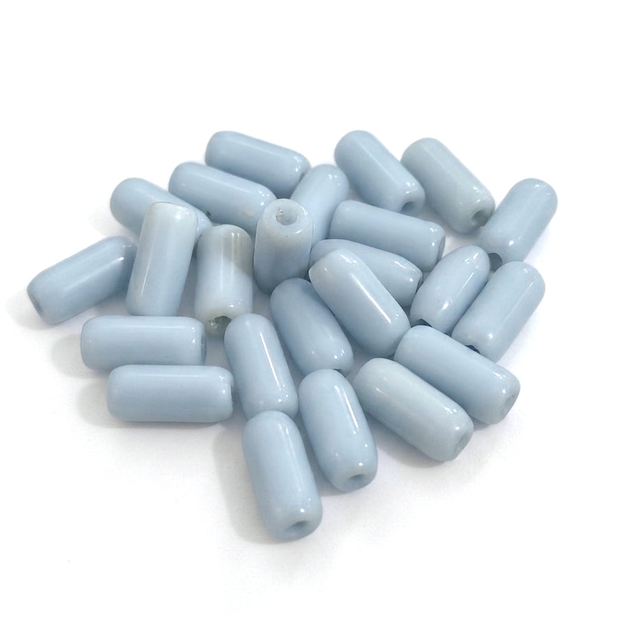Light Blue Cylindrical Glass Beads, 14x17 mm Tube Shape, 50 Pieces