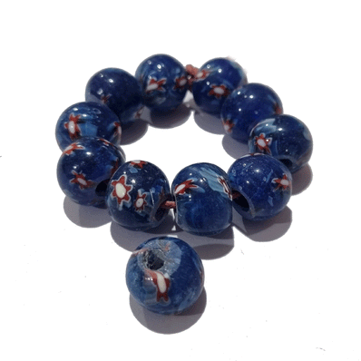10/Pcs Pkg. Vintage Millefiori Trade Beads 15 Milimeter Size Base  Round Shape