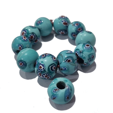 10/Pcs Pkg. Vintage Millefiori Trade Beads 15 Milimeter Size Base  Round Shape
