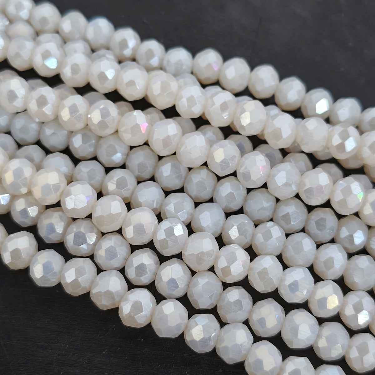 6×5 mm Ivory White AB Crystal Glass Faceted Rondelle Beads | 77–78 Beads Per Line