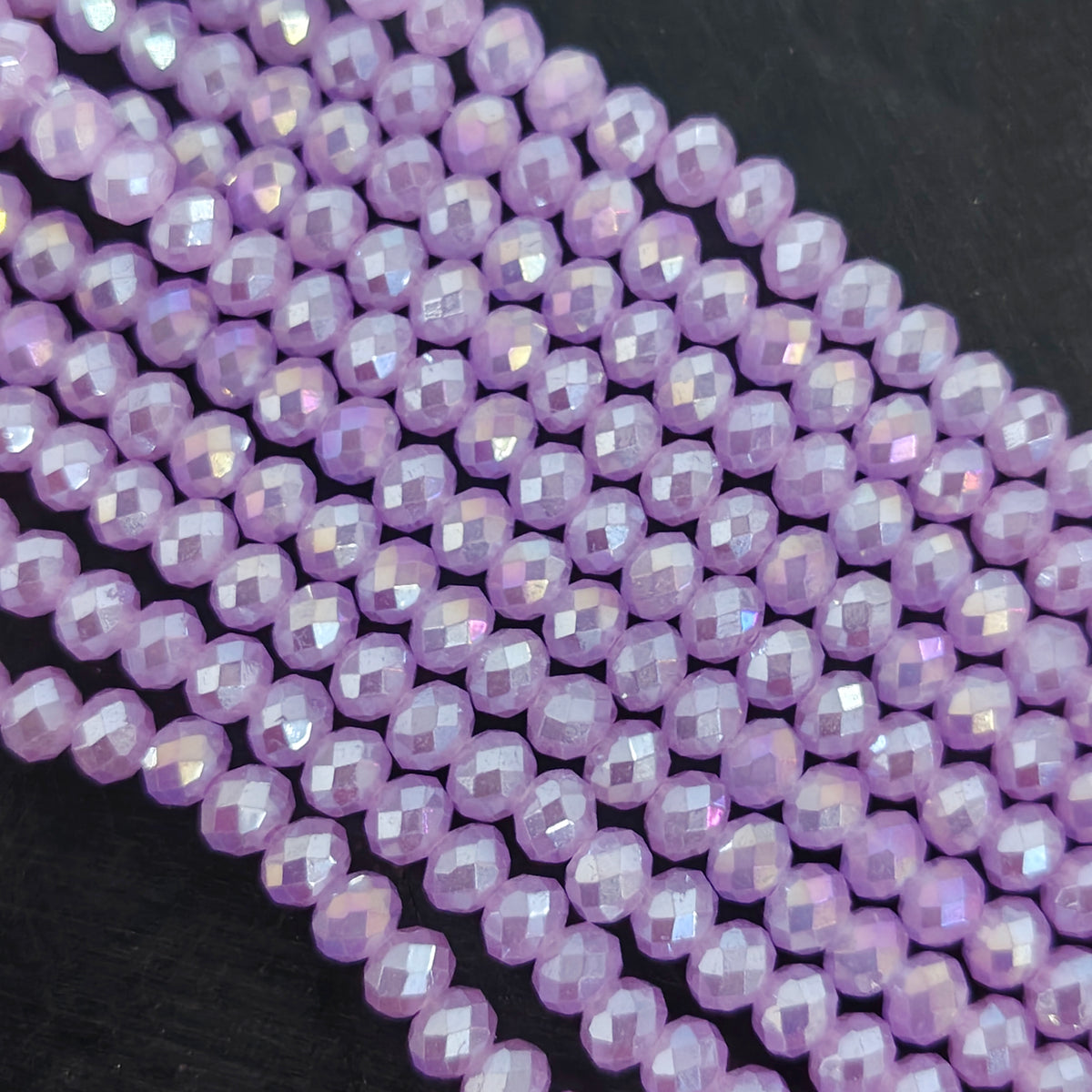 6×5 mm Lilac AB Crystal Glass Faceted Rondelle Beads | 77–78 Beads Per Line