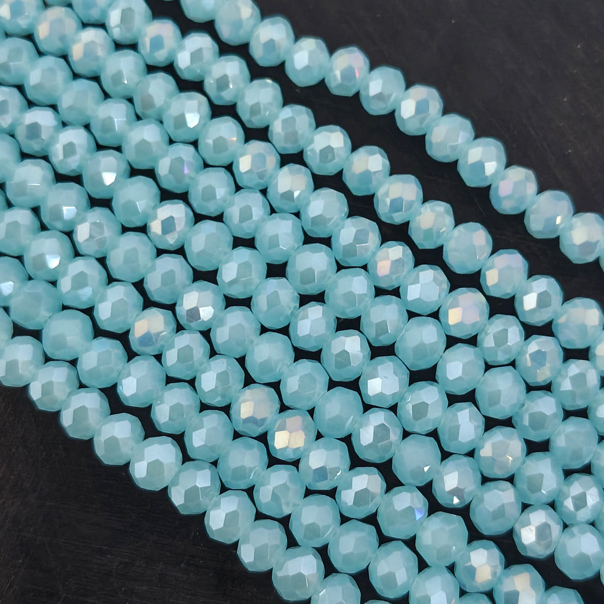 6×5 mm Sky Blue AB Crystal Glass Faceted Rondelle Beads | 77–78 Beads Per Line