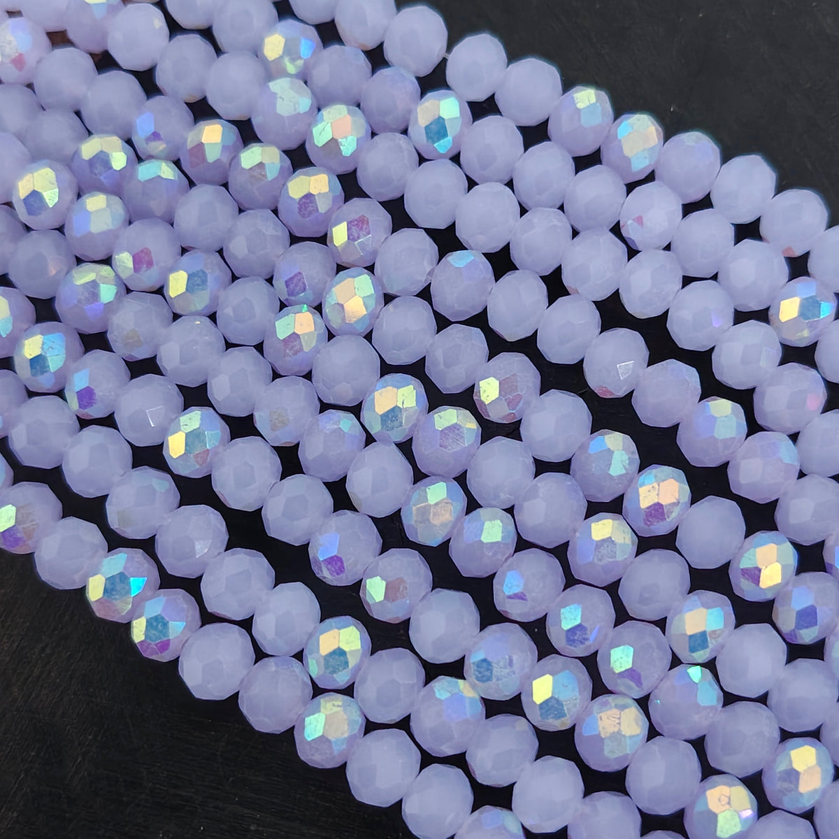 6×5 mm Lavender AB Crystal Glass Faceted Rondelle Beads | 77–78 Beads Per Line