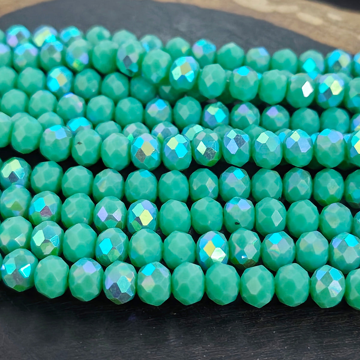 6×5 mm Sea Green AB Crystal Glass Faceted Rondelle Beads | 77–78 Beads Per Line