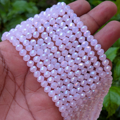 6×5 mm Rose Pink AB Crystal Glass Faceted Rondelle Beads | 77–78 Beads Per Line