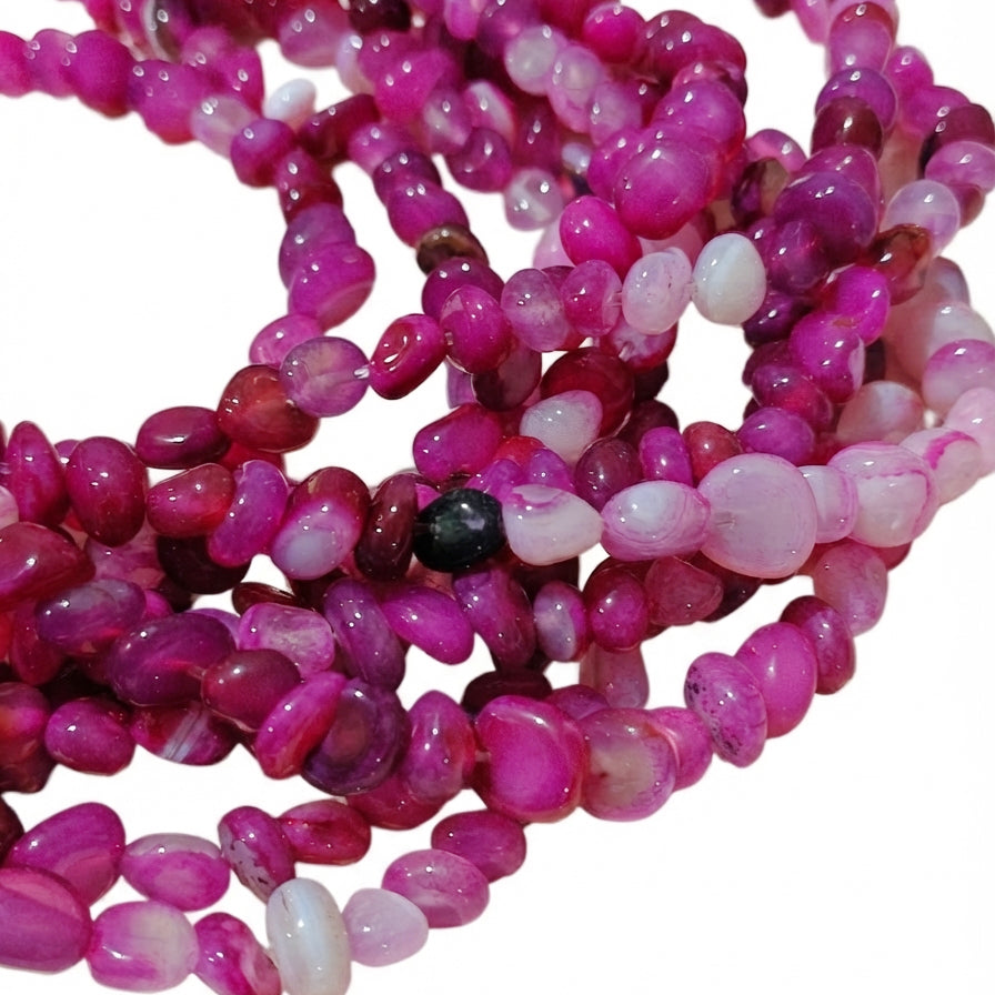 7-11 mm Pink Onyx Natural Gemstone Chip Beads – 48-51 Beads Per String | Semi Precious Beads for Jewelry Making