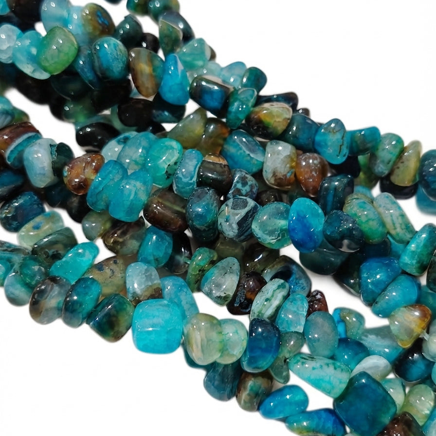 7-11 mm Aqua Blue Agate Natural Gemstone Chip Beads – 50-54 Beads Per String | Semi Precious Beads for Jewelry Making