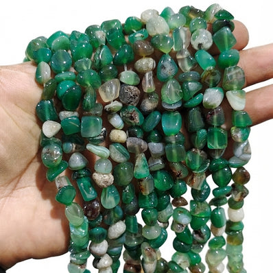 7-11 mm Green Agate Natural Gemstone Chip Beads – 48-50 Beads Per String | Semi Precious Beads for Jewelry Making