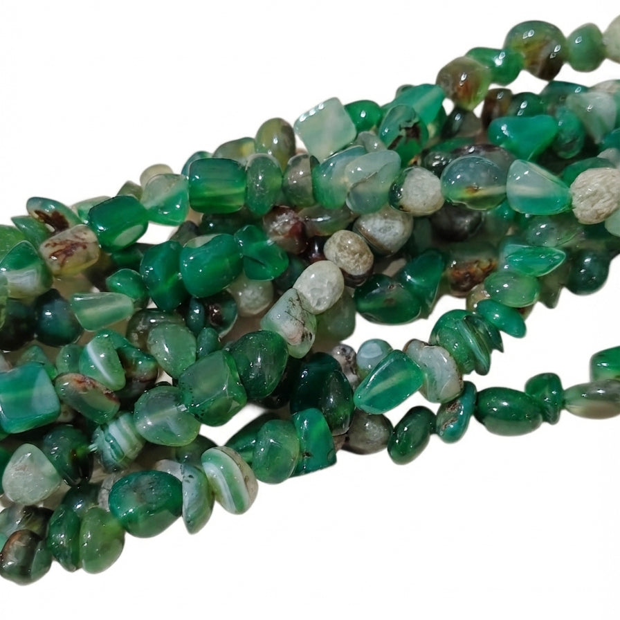 7-11 mm Green Agate Natural Gemstone Chip Beads – 48-50 Beads Per String | Semi Precious Beads for Jewelry Making