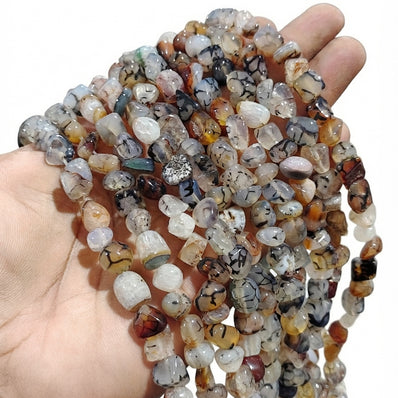 7-11 mm Black Dragon Vein Agate Natural Gemstone Chip Beads – 43-45Beads Per String | Semi Precious Beads for Jewelry Making