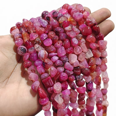 7-11 mm Pink Dragon Vein Agate Natural Gemstone Chip Beads – 45-47 Beads Per String | Semi Precious Beads for Jewelry Making
