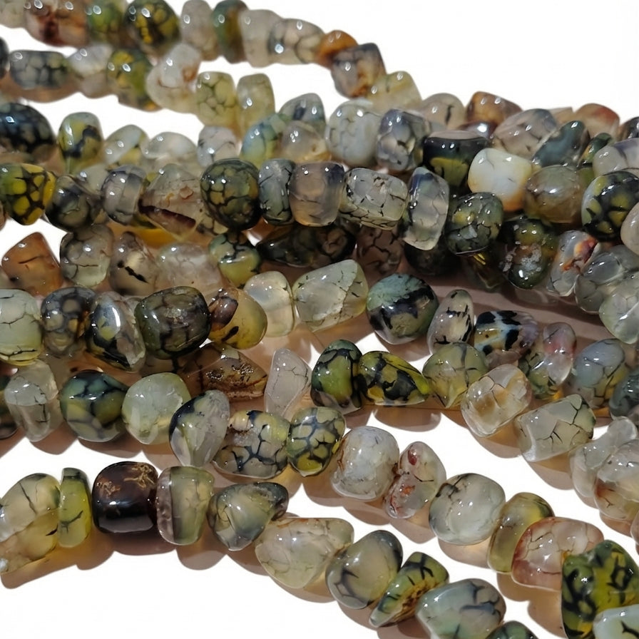 7-11 mm Dragon Vein Agate Natural Gemstone Chip Beads – 43-45 Beads Per String | Semi Precious Beads for Jewelry Making