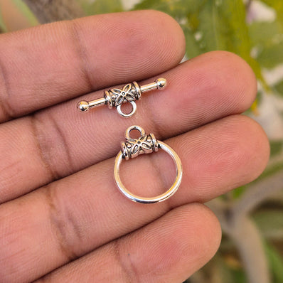 5 PIECES PACK' SILVER OXIDIZED TOGGLE CLASP FOR DIY JEWELLERY MAKING