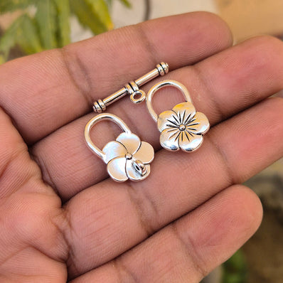 5 PIECES PACK' SILVER OXIDIZED TOGGLE CLASP WITH BACK LOOP FOR DIY JEWELLERY MAKING